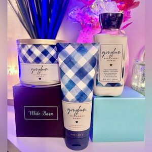 Bath & Body Works Gingham• Candle•Lotion•Body Cream Set NEW